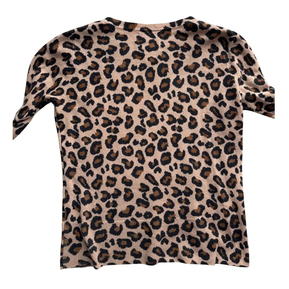 Cynthia Rowley 100% Cashmere Leopard‎ Print Crewneck Sweater Tan Brown Womens S
